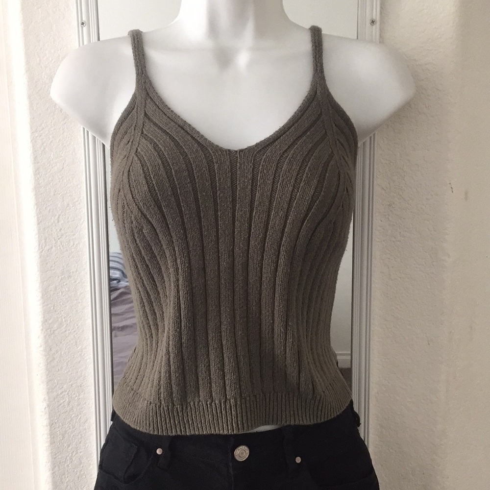 kendall and kylie army green knit tank top